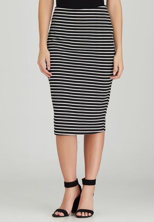 edit - Stripe Semi-fitted Midi Skirt Black and White