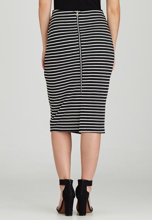 edit - Stripe Semi-fitted Midi Skirt Black and White