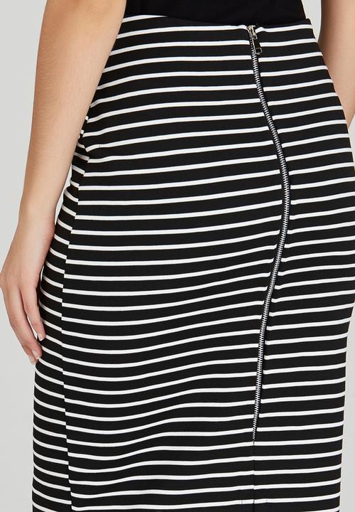 edit - Stripe Semi-fitted Midi Skirt Black and White