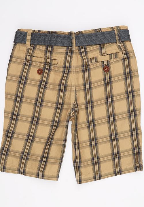 Pop Candy - Check  Chino Short With Belt Mid Brown