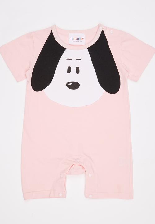 Pop Candy - Printed Dog Baby Romper Pale Pink