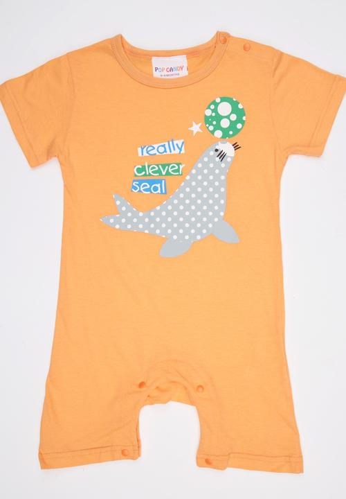 Pop Candy - Printed  Baby Romper Orange
