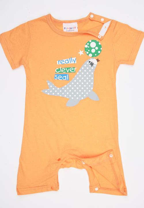 Pop Candy - Printed  Baby Romper Orange