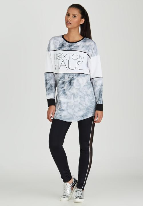 HOXTON HAUS - Portia Marble Print Sweater Black and White