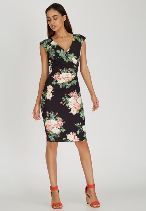 Multi Floral Gather Detail Dress Multi Colour Paper Dolls Occasion