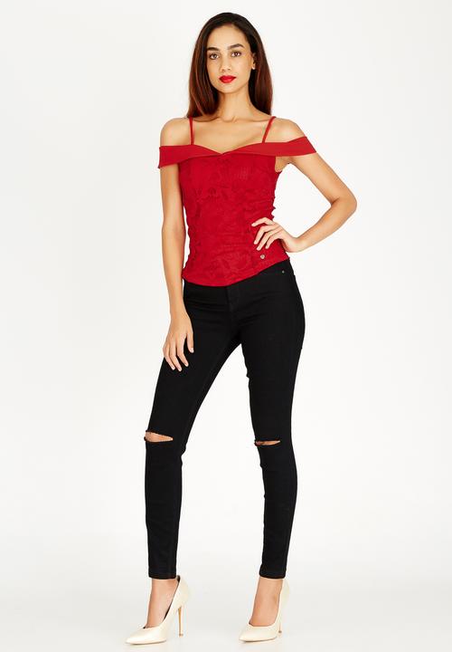 SISSY BOY - Forget Me Lace Fitted Top Red