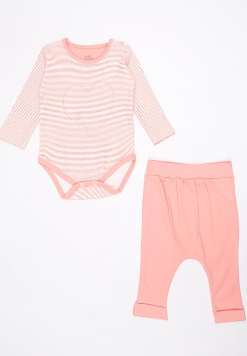Baby Corner - Heart Striped Harem Pants Set  Pale Pink