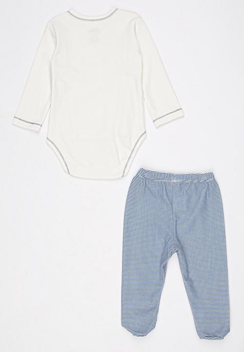 Baby Corner - Little Man 2 piece Side Snap Bodysuit Footed Pant White