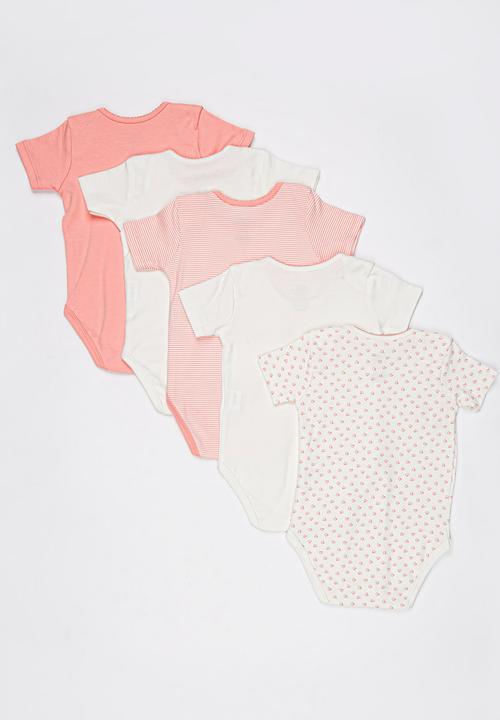 Baby Corner - Love 5 Pack Short Sleeve Bodysuit   Mid Pink