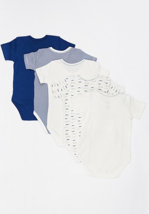 Baby Corner - Little Man 5 pack Short Sleeve Bodysuit   Navy