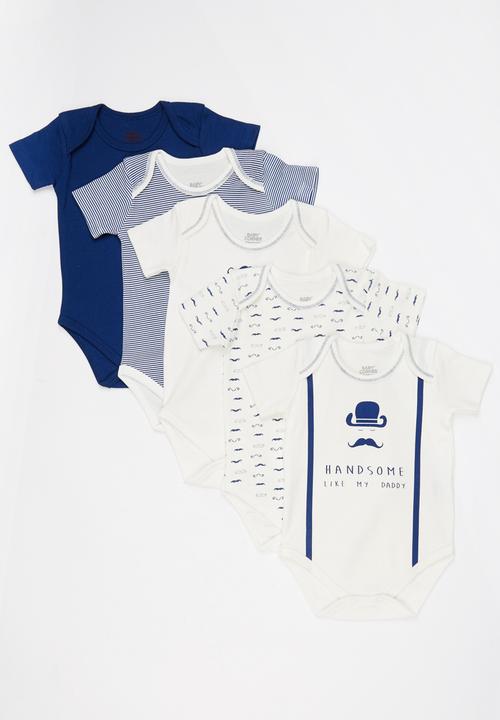 Baby Corner - Little Man 5 pack Short Sleeve Bodysuit   Navy