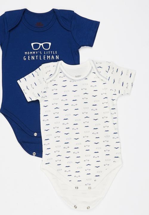 Baby Corner - Little Man 5 pack Short Sleeve Bodysuit   Navy