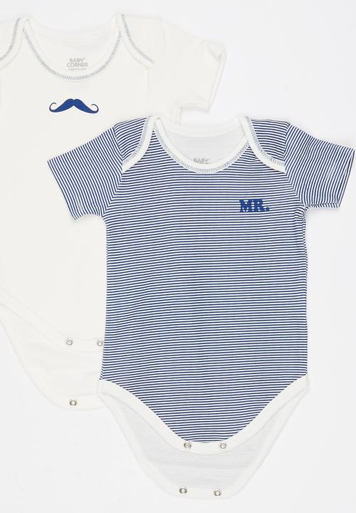 Baby Corner - Little Man 5 pack Short Sleeve Bodysuit   Navy