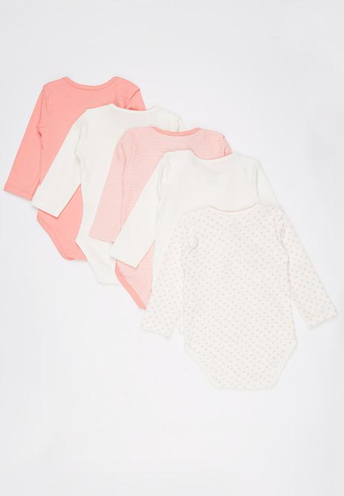 Baby Corner - 5 pack Long Sleeve Bodysuit   Mid Pink