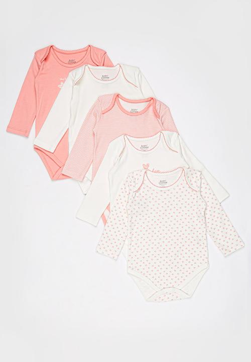 Baby Corner - 5 pack Long Sleeve Bodysuit   Mid Pink