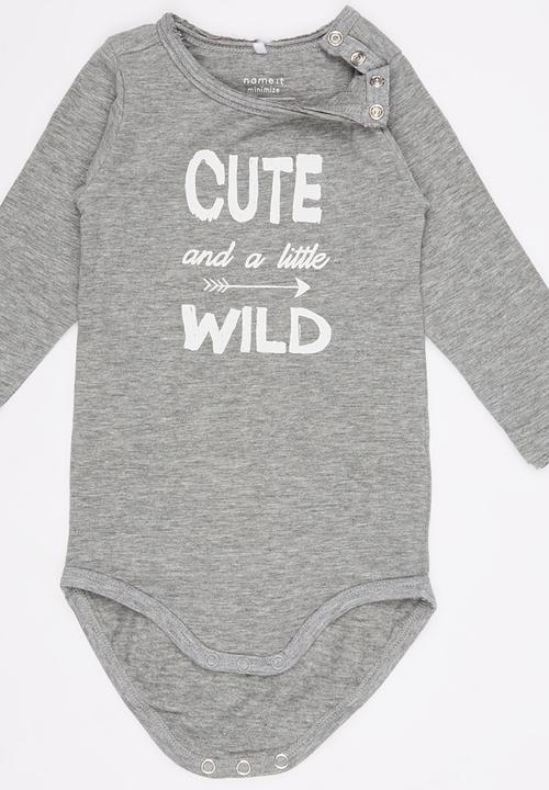 Name It - Printed Babygrow Grey