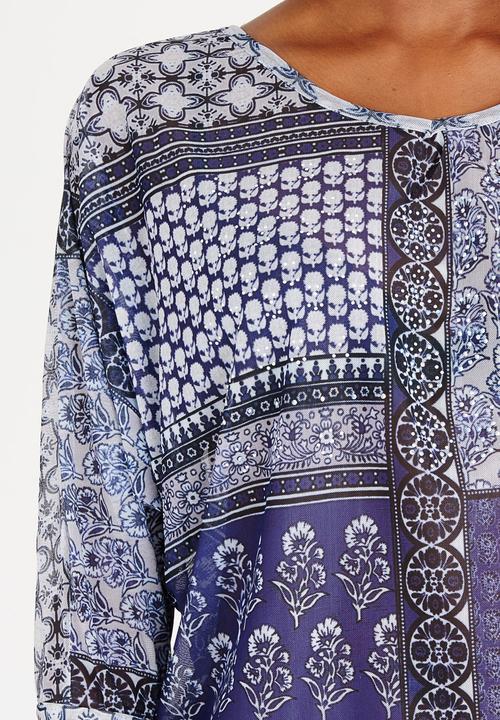 cath.nic - Paisley Printed Mesh Top Navy