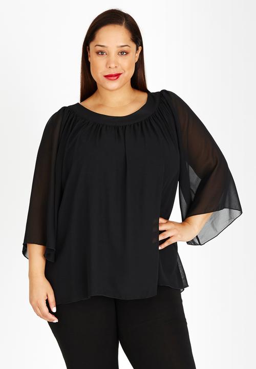 edit Plus - Butterfly Sleeve Blouse Black