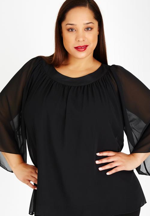 edit Plus - Butterfly Sleeve Blouse Black