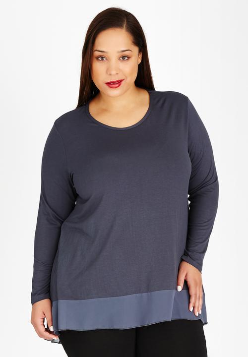 edit Plus - Mixed Fabric Hi -Lo HemTunic Grey Melange