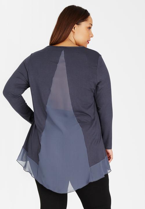 edit Plus - Mixed Fabric Hi -Lo HemTunic Grey Melange