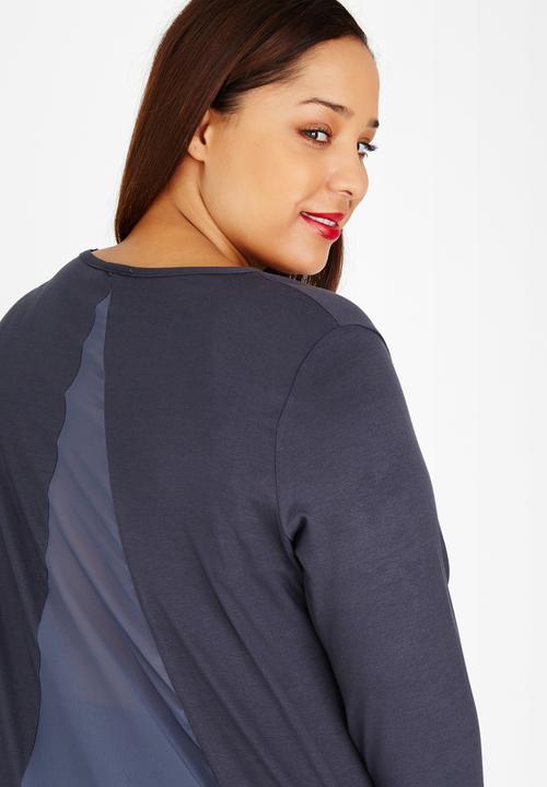 edit Plus - Mixed Fabric Hi -Lo HemTunic Grey Melange