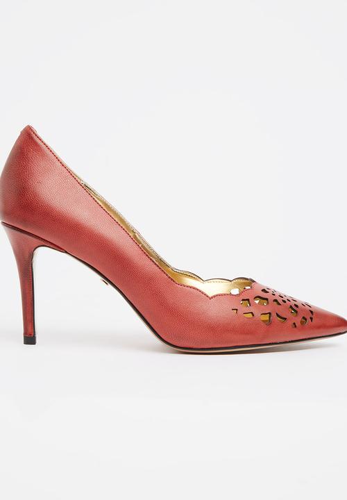 burgundy laser cut heels