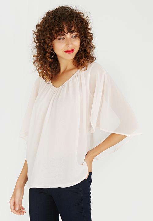 edit - V-neck Blouse with Drape Detail Pale Pink