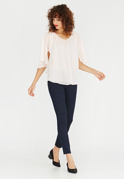 edit - V-neck Blouse with Drape Detail Pale Pink