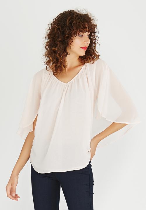 edit - V-neck Blouse with Drape Detail Pale Pink