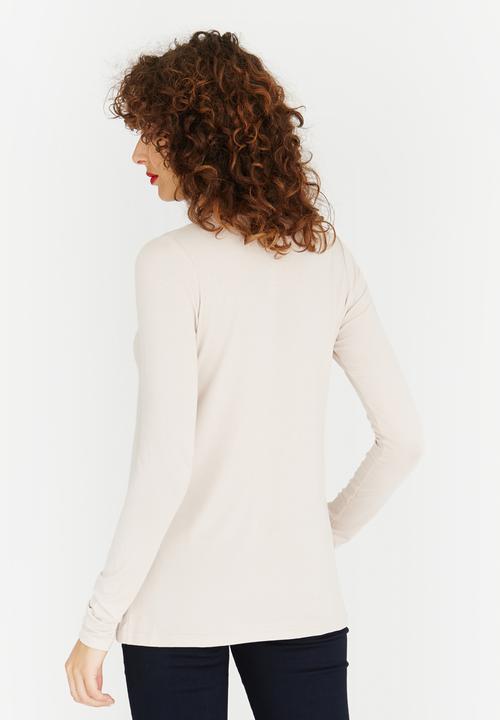 edit - Cut-out Knit Long Sleeve Top Stone