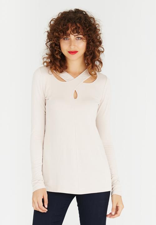 edit - Cut-out Knit Long Sleeve Top Stone