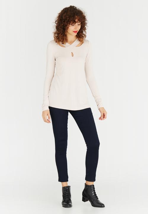 edit - Cut-out Knit Long Sleeve Top Stone