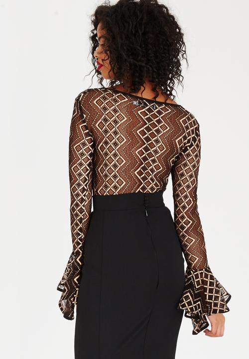 Gert-Johan Coetzee - Keyhole Bodysuit with Flare Cuffs Black