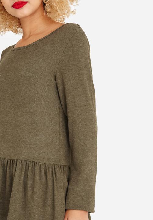 Pieces - Lill Long Sleeve Peplum Top Khaki Green