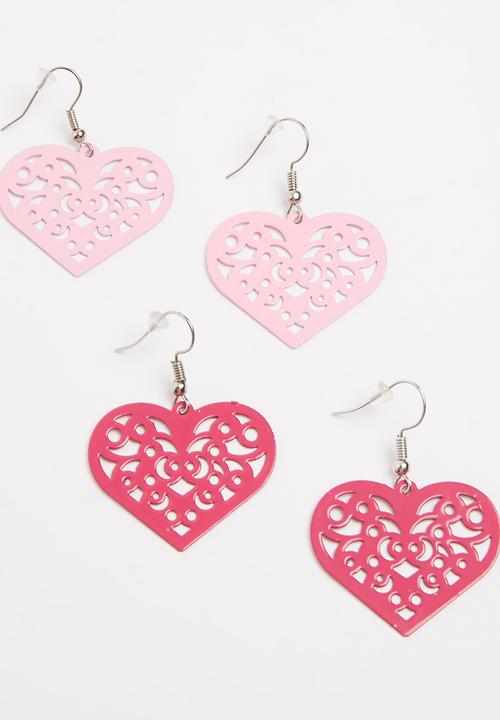 Jewels and Lace - Heart Earings Twin Pack Multi-colour