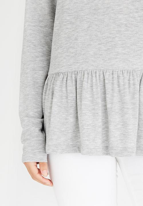 Pieces - Lill Long Sleeve Peplum Top Pale Grey