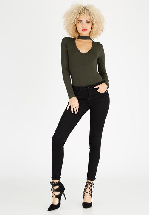 c(inch) - Choker Neckline Bodysuit Dark Green