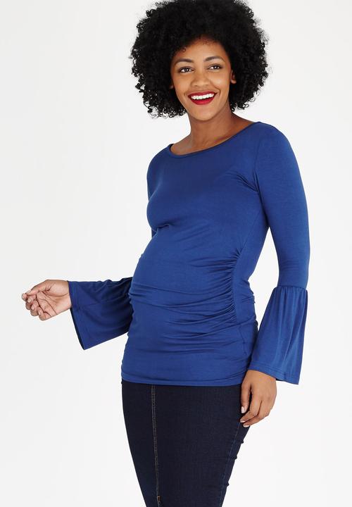 edit Maternity - Fluted Sleeve Ballerina Neckline Top Blue