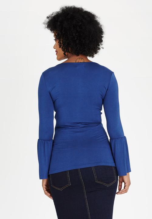 edit Maternity - Fluted Sleeve Ballerina Neckline Top Blue