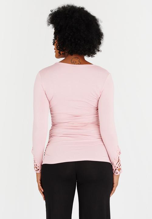 Cherry Melon - Lace Inset Round Neck Tee Pale Pink