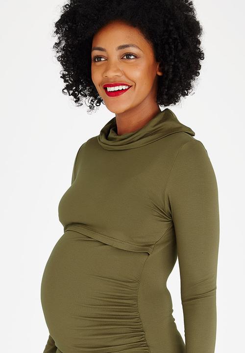 edit Maternity - Poloneck Feeding Top Khaki Green