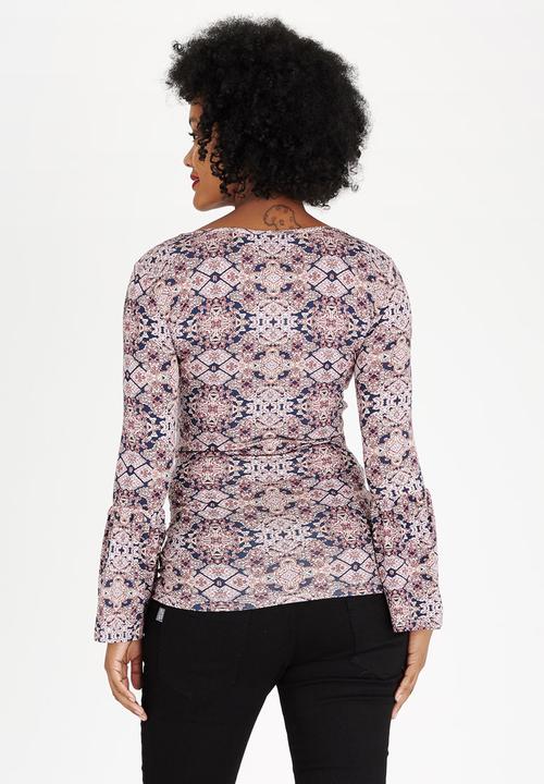 edit Maternity - Fluted Sleeve Ballerina Neckline Top Multi-colour