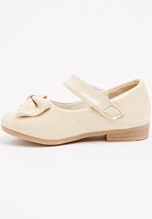 Jumbo - Girls Glitter Pump with Bow Tan