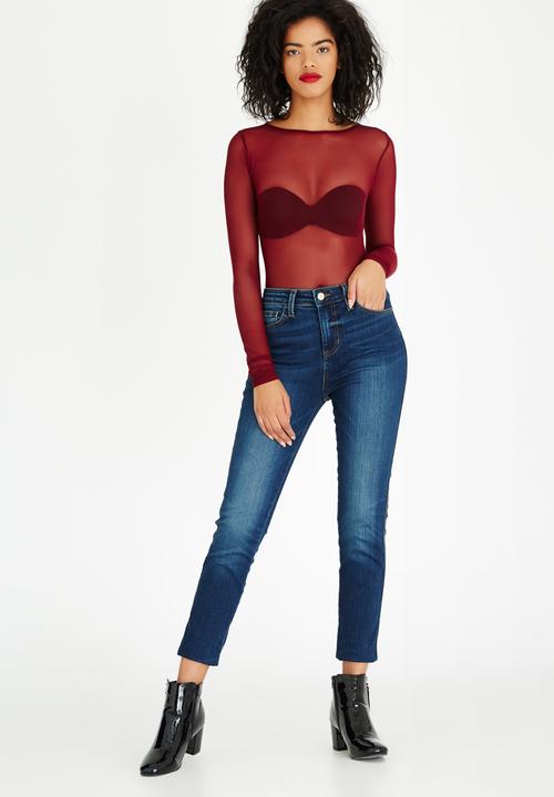 STYLE REPUBLIC - Mesh Bodysuit Dark Red