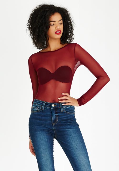 STYLE REPUBLIC - Mesh Bodysuit Dark Red