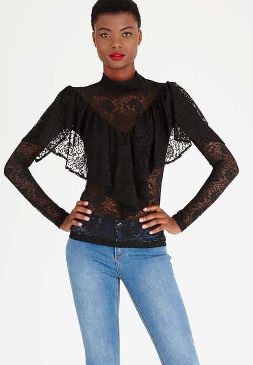 STYLE REPUBLIC - Lace Frill Top Black