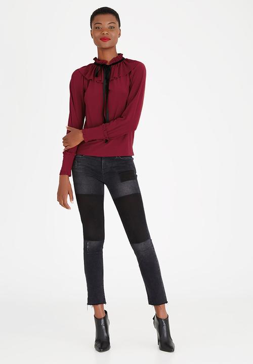 STYLE REPUBLIC - Kitty Bow Blouse Dark Red