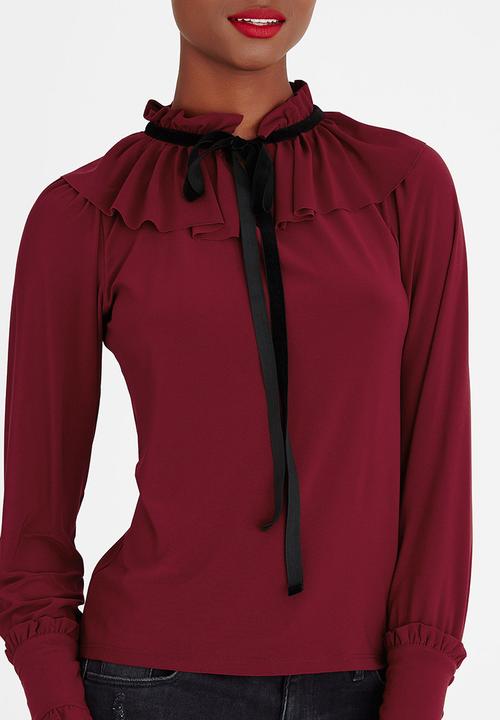 STYLE REPUBLIC - Kitty Bow Blouse Dark Red