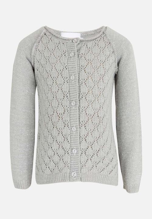 See-Saw - Pointelle Long Sleeve Cardigan Grey